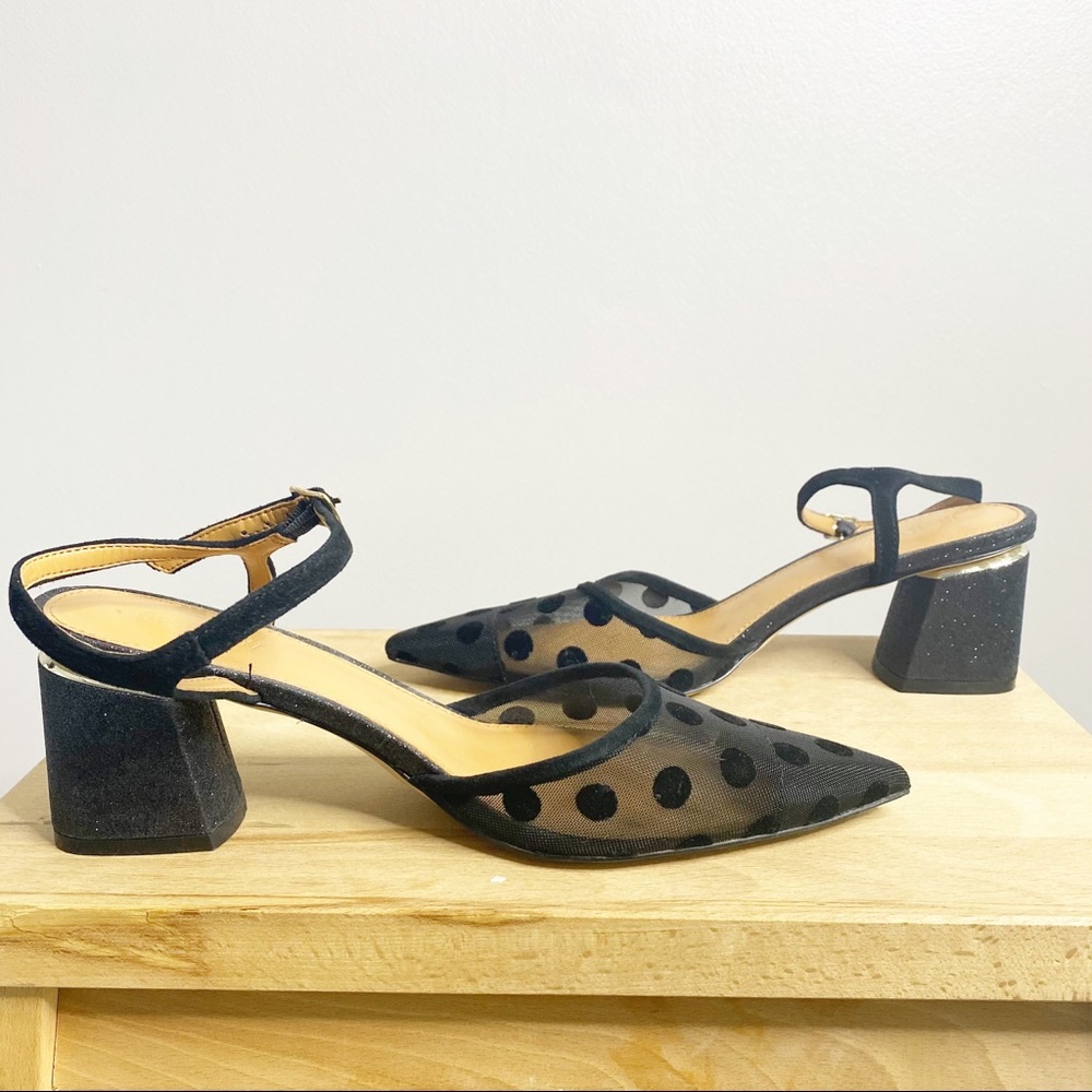 J. Crew Black Pointed Toe Polka Dot Kitten Heels - Picture 5 of 8